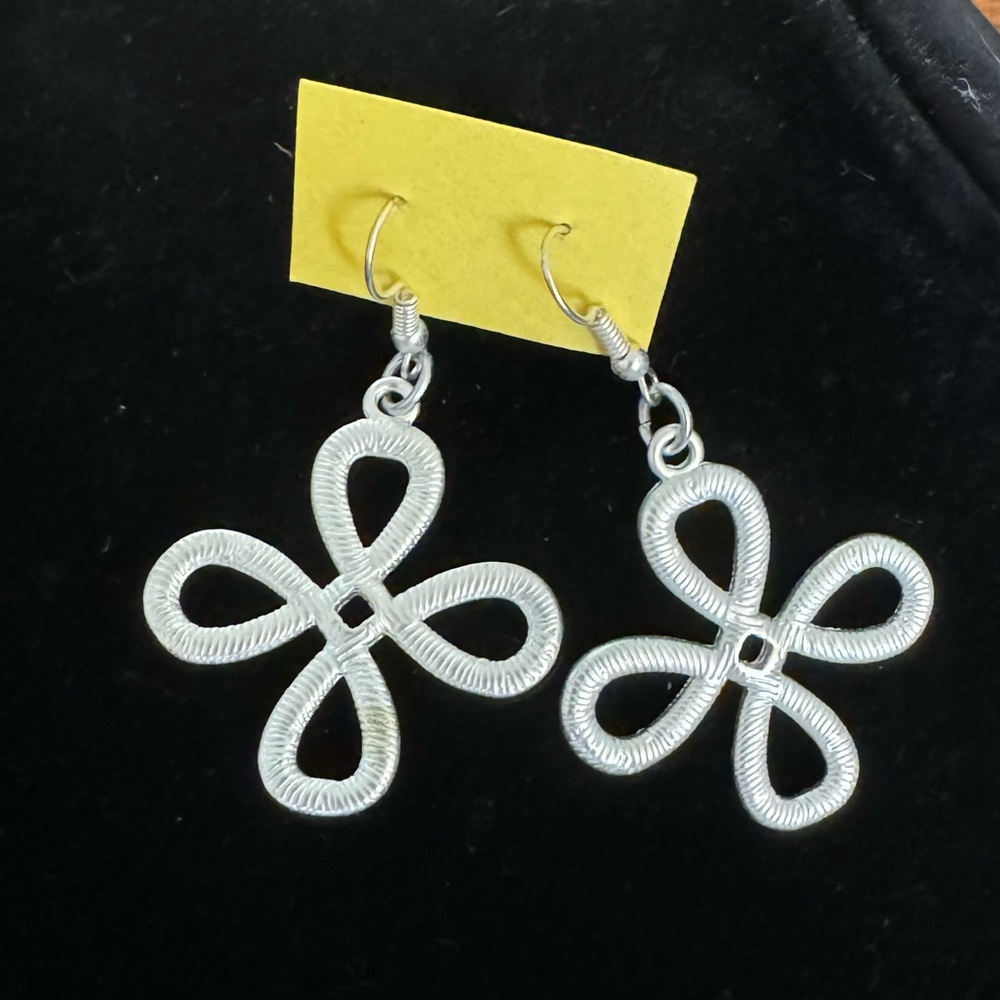 Silver Textured Floral Rings Dangle Earrings